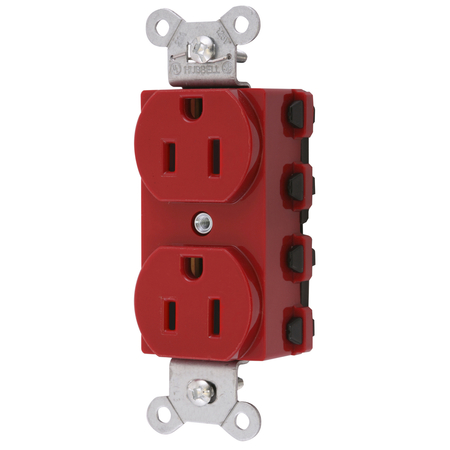 HUBBELL WIRING DEVICE-KELLEMS Straight Blade Devices, Receptacles, Duplex, SNAPConnect, 2-Pole 3-Wire Grounding, 15A 125V, 5-15R, Red, Nylon, USA. SNAP5262RNA